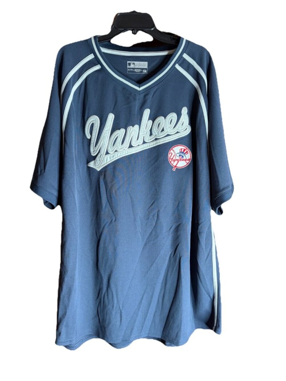 MLB New York Yankees Mens Size 3XL Blue Button Jersey Shirt Classic Retro